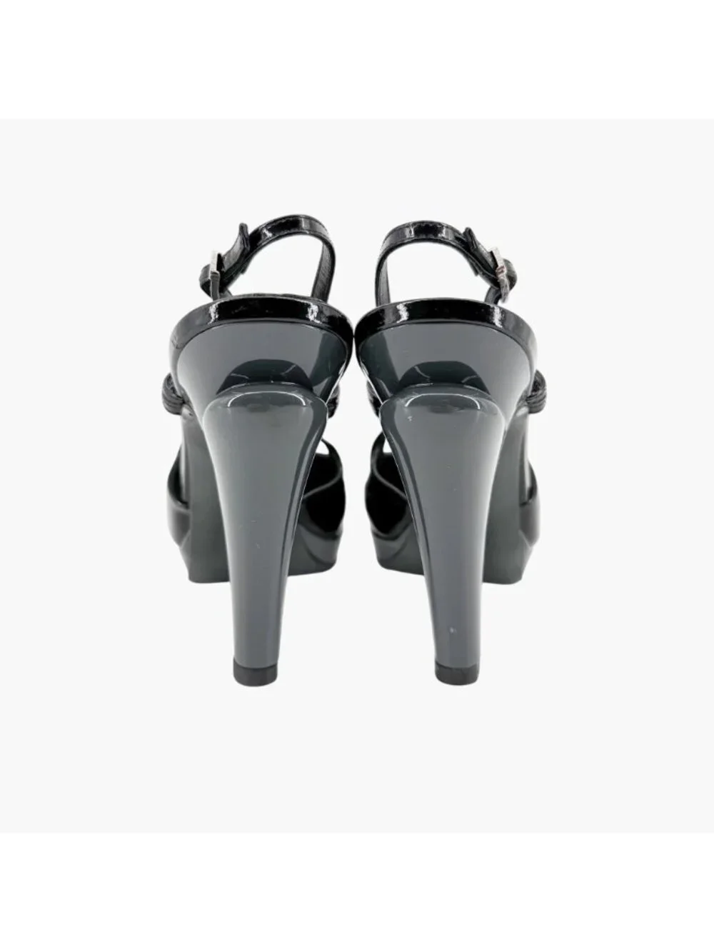 Chanel Cap Toe Slingback Pump Size 38.5 US 7.5-8 Black Patent Platform High Heel
